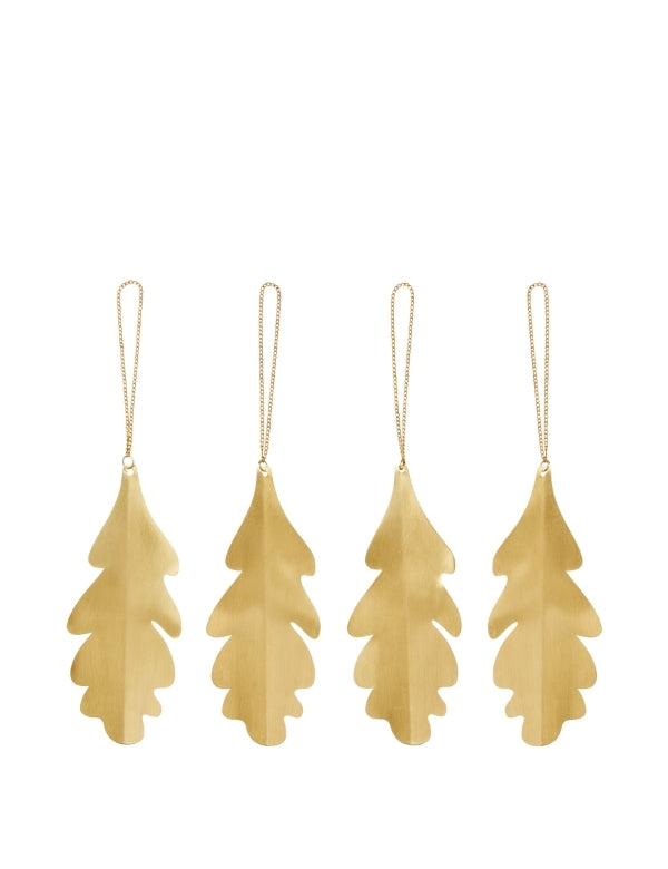 Oak Leaf Brass Ornaments - Set of 4