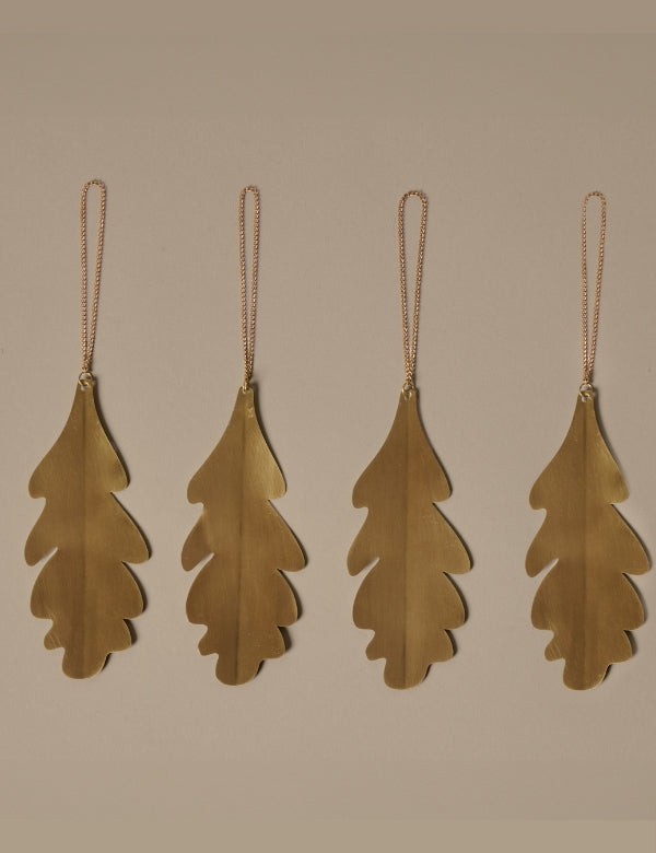 Oak Leaf Brass Ornaments - Set of 4