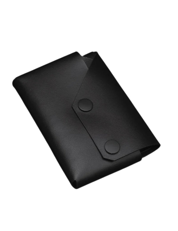 Leather passport wallet - Black with Black Button