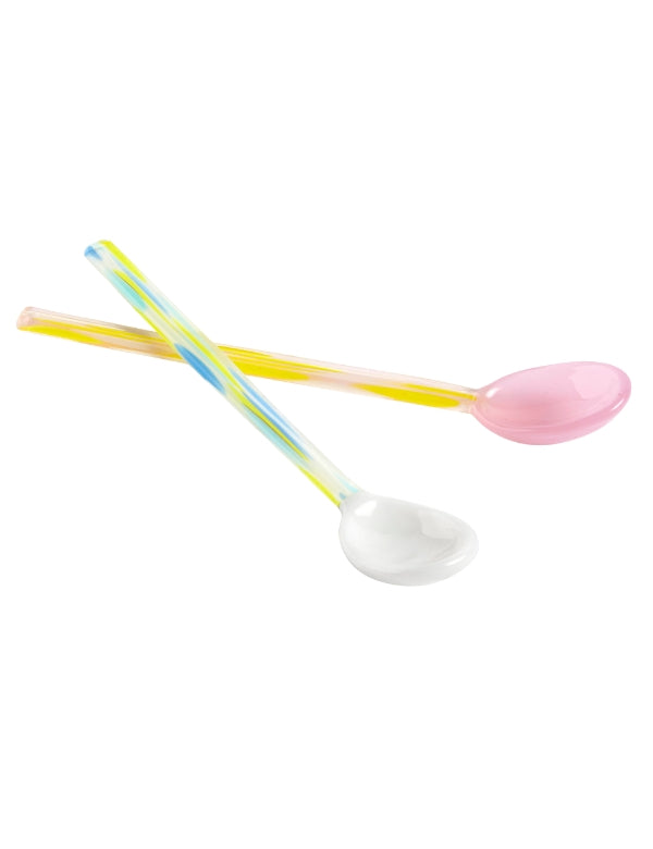 Glass spoons, light pink and white