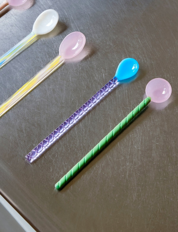 Glass spoons, light pink and white