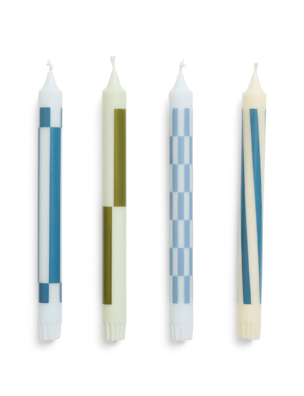 Green and Blue Pattern Candles - Set of 4