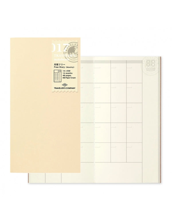 Recarga Traveler's Notebook Regular 017, Agenda Livre (Mensal)