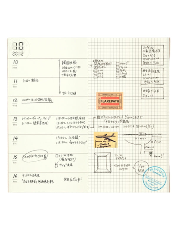 Recarga Traveler's Notebook Regular 019, Agenda Semanal Livre (Grelha)
