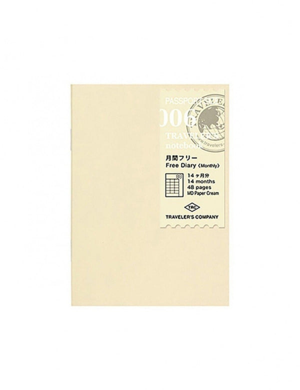 Recarga Traveler's Notebook Passport 006, Diário livre (Monthly)