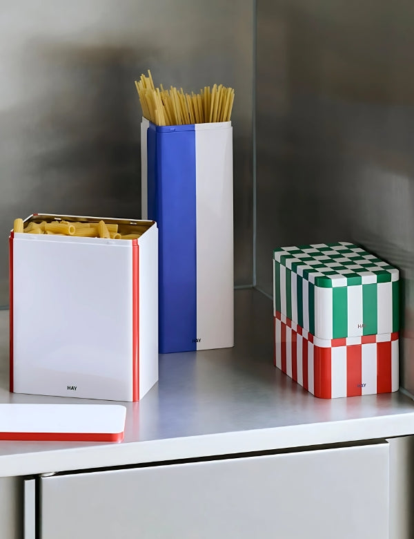 Tin Container Slim - Blue and white