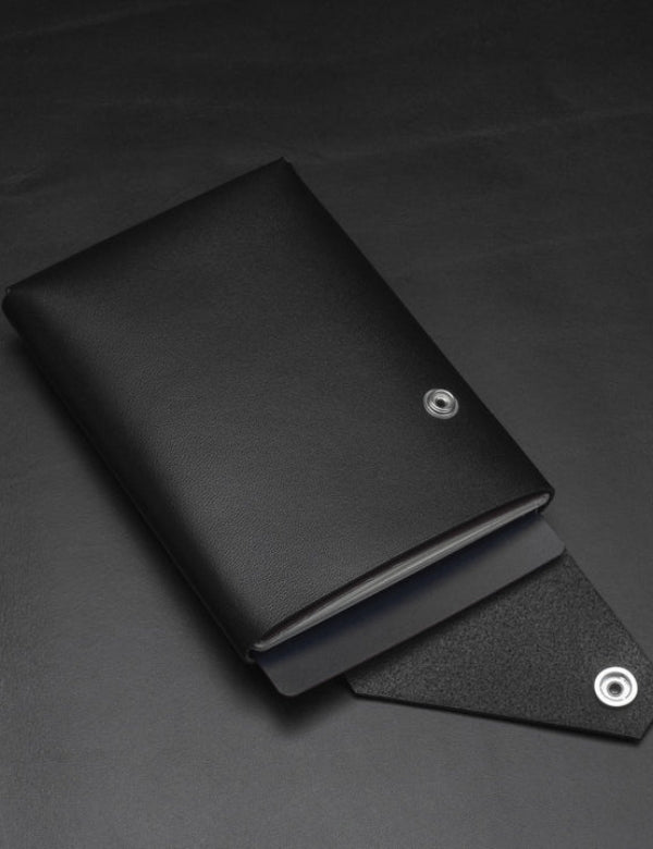 Leather passport wallet - Black with Black Button