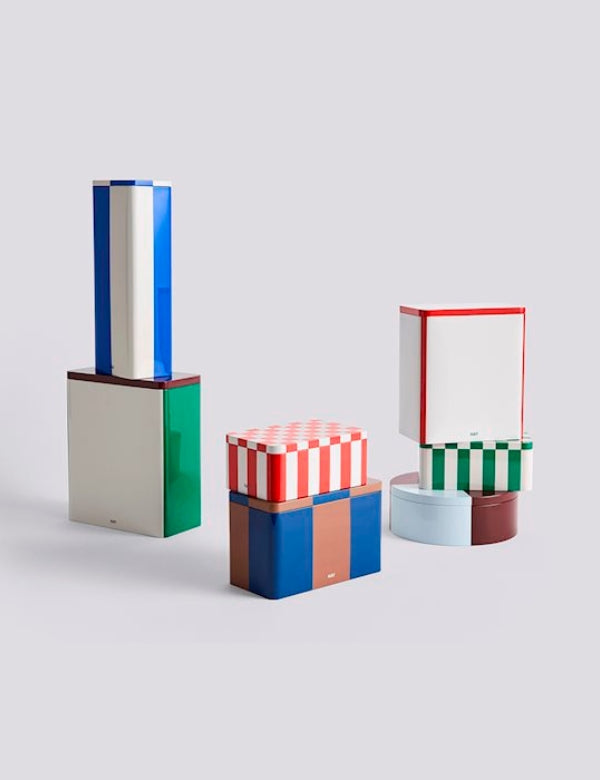 Tin Container - Off-white, burgundy and green