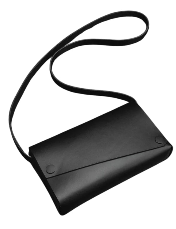 S Leather Bag - Black with Black Button 