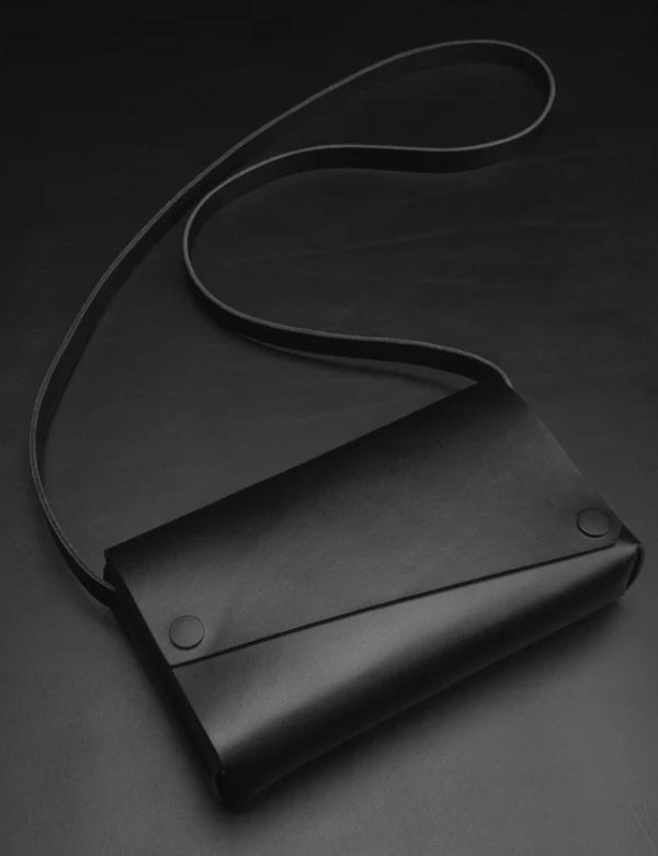 S Leather Bag - Black with Black Button 