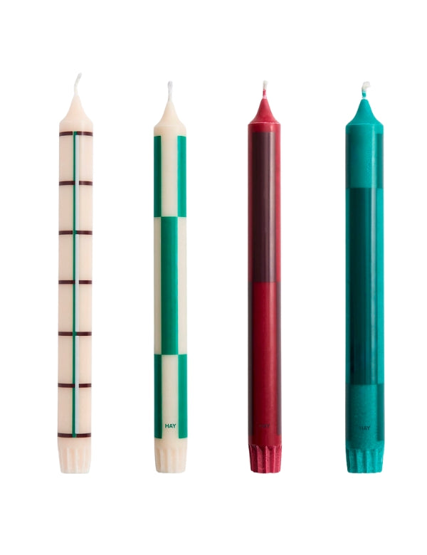 Pattern Candles greens and bordeaux- Set of 4