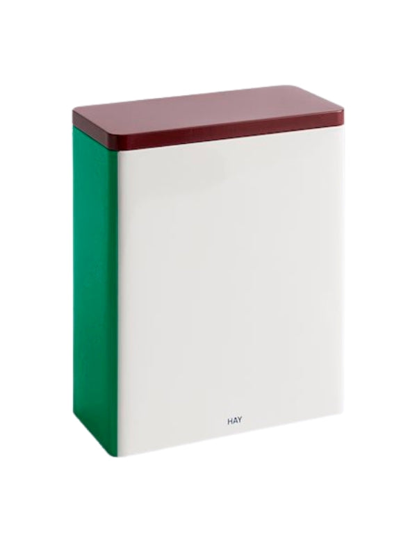 Lata Tin - branco, vermelho escuro e verde