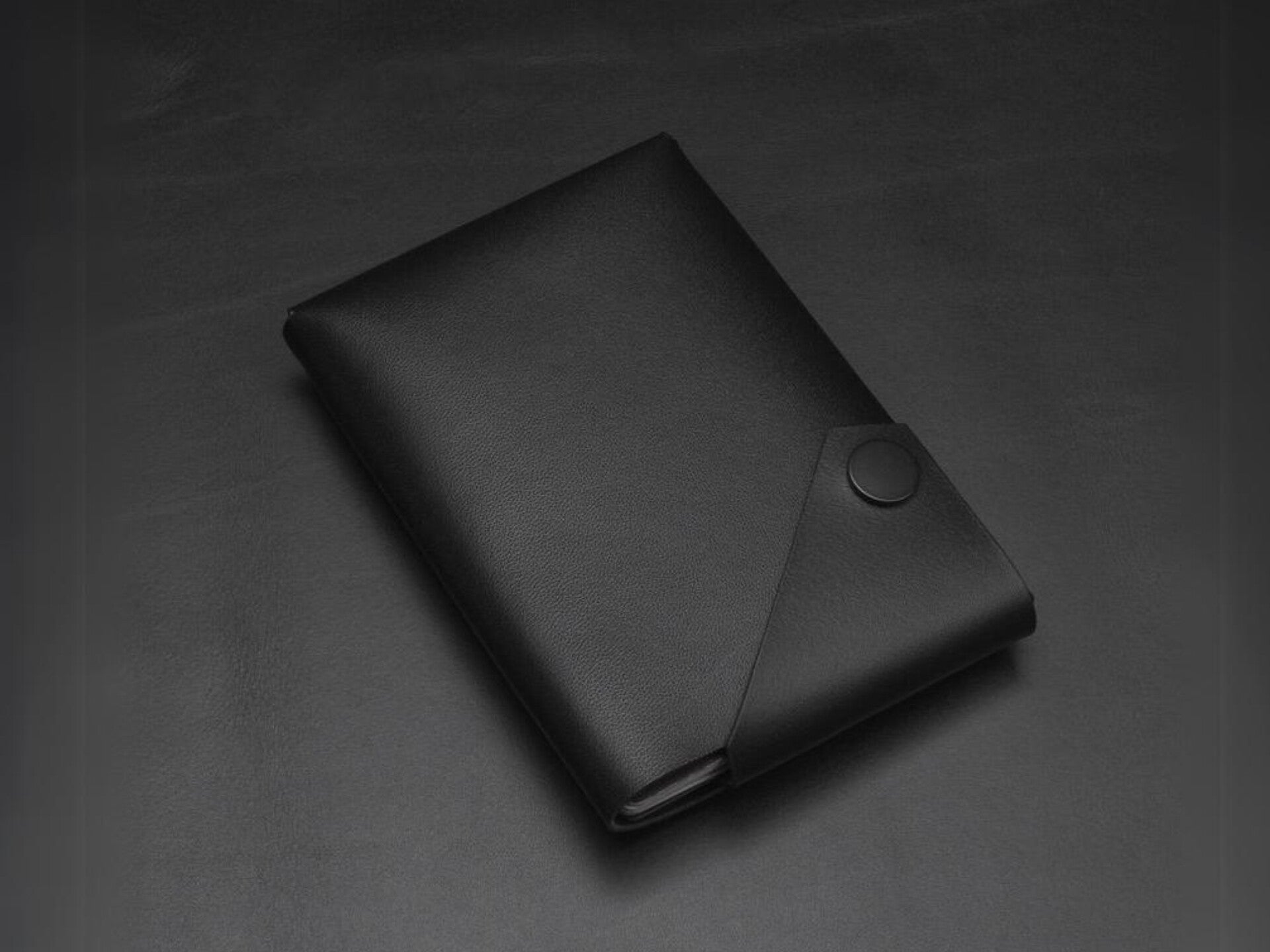 Leather passport wallet - Black with Black Button 