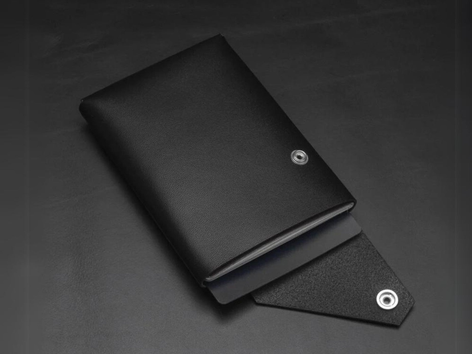 Leather passport wallet - Black with Black Button 